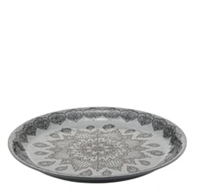 Grey Mehndi Melamine Round Dish ⌀ 35 cm - H3cm