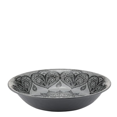 Grey Mehndi Melamine Round Deep Bowl ⌀ 35 cm - H7cm