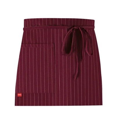 Dakota Unisex Apron H35cm with Pocket Wine Red Pin Stripe