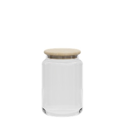 Round Glass Jar 970 ml with Wooden Lid