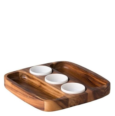 Two Sided Tortilla Serving Tray 30 x 30 cm incl. Dips Wood